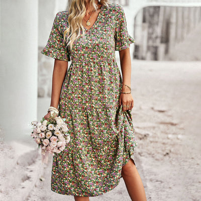 Midi jurk met bloemenprint en losvallend ontwerp