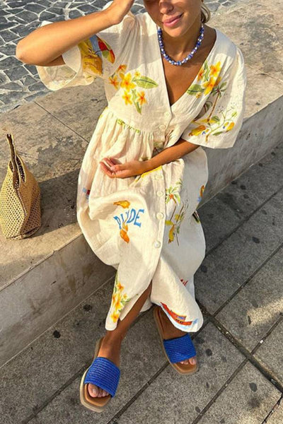 Zomerse midi jurk met stijlvolle strandprint