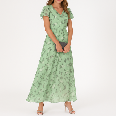 Elegante maxi jurk met korte mouwen en bloemenprint