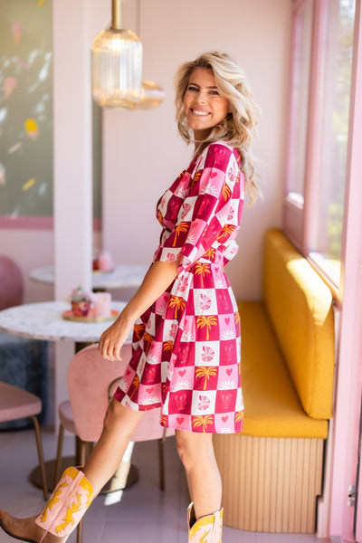 Zomerse korte jurk met print en korte wijde mouwen voor een speelse look