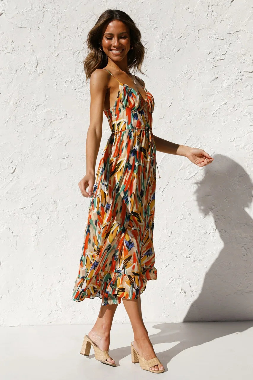 Zomerse maxi jurk met bandjes en stijlvolle look