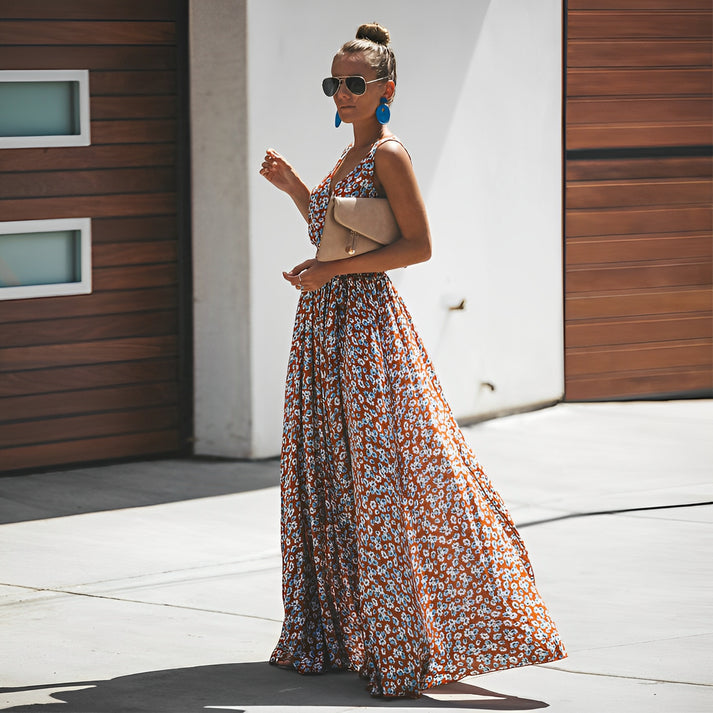 Lange elegante damesjurk met print voor speciale gelegenheden