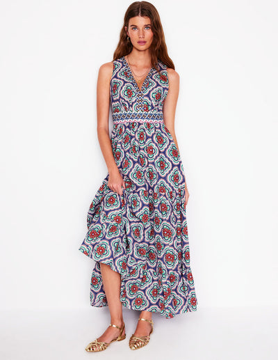 Zomerse maxi jurk met bloemenprint en elegante V-hals zonder mouwen