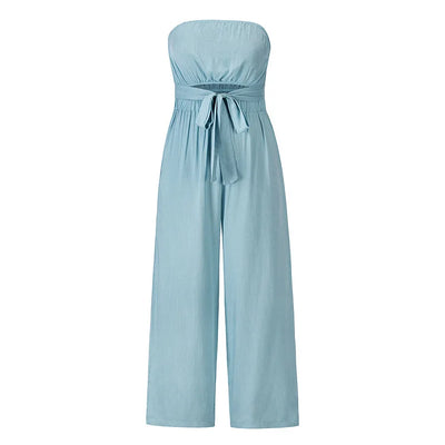 Elegante dames jumpsuit met bandloos ontwerp en wijde broekspijpen