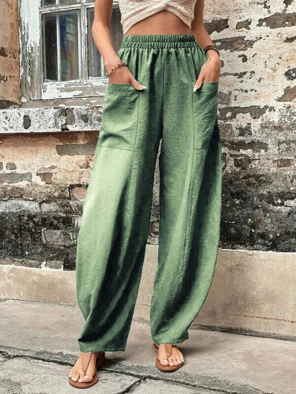 Malena damesbroek oversized, elastische zakken, eenkleurig, losse broek
