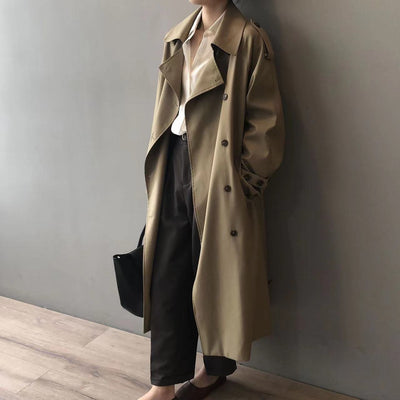 Lange dames trenchcoat met oversized pasvorm en dubbele knoopsluiting