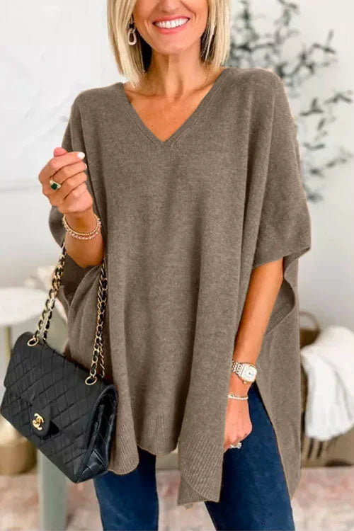 Jessica - Effen poncho-trui met V-hals, losse pasvorm en stijlvolle snit