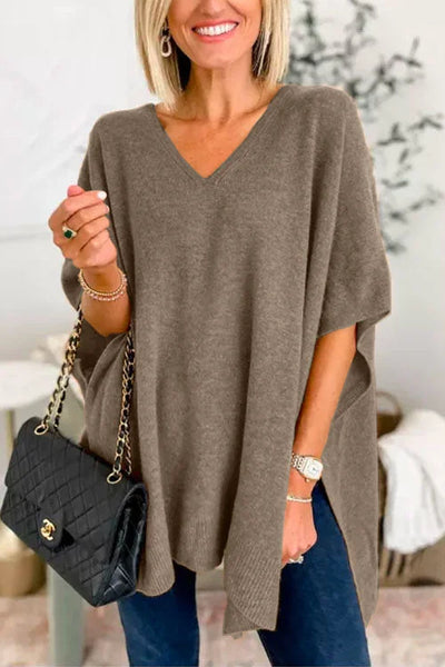 Jessica - Effen poncho-trui met V-hals, losse pasvorm en stijlvolle snit
