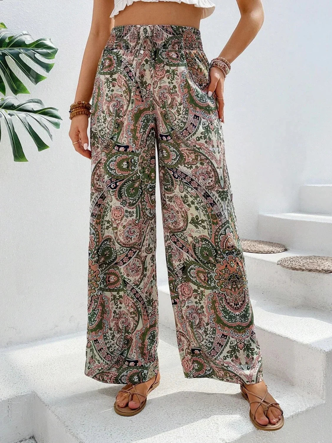 Lauren - Bedrukte broek met wijde pijpen