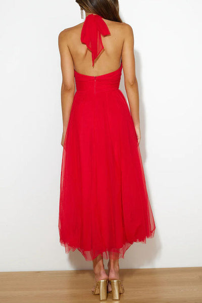 Halter maxi-jurk met geplooide details voor een stijlvolle uitstraling