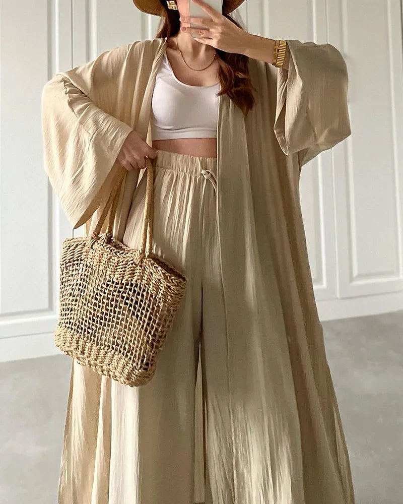 Irina - Casual tweedelige set met split en lang vest