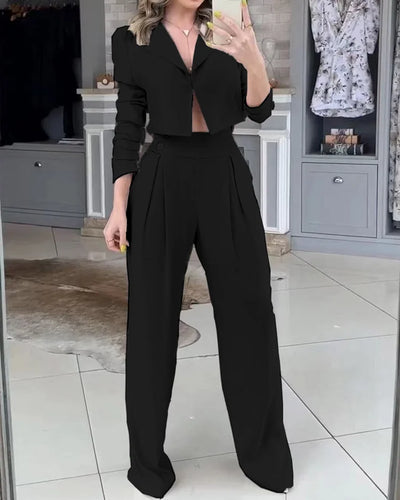 Tifany - Ensemble deux pièces composé d'une veste de tailleur courte de couleur unie et d'un pantalon décontracté