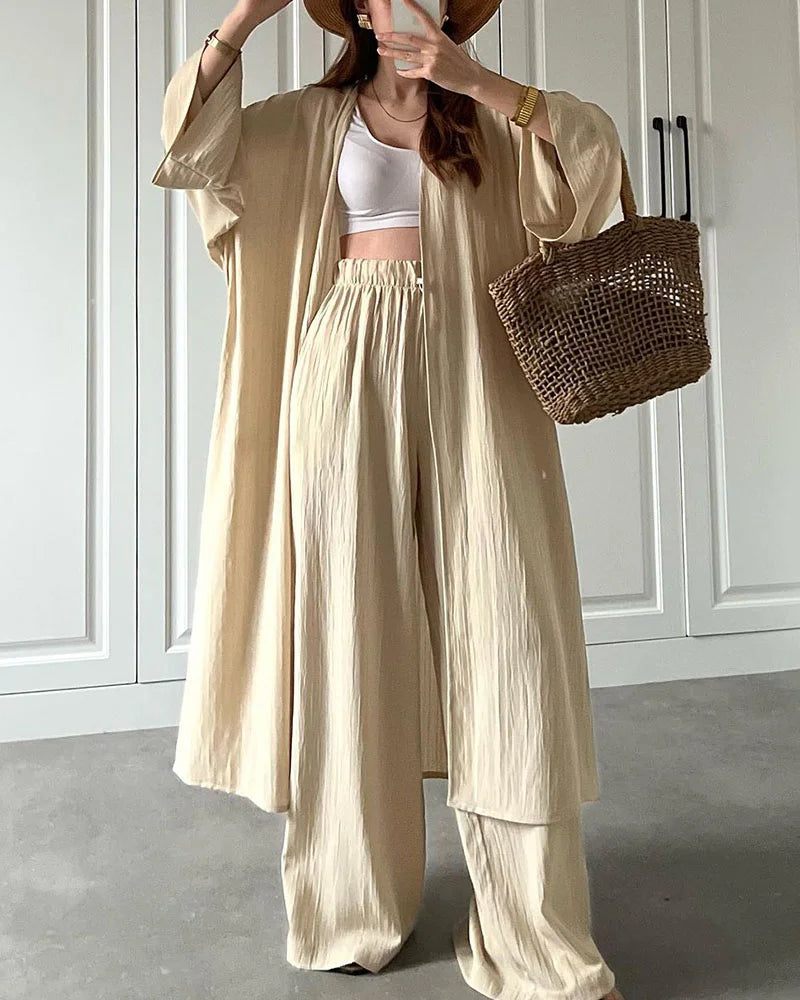 Irina - Casual tweedelige set met split en lang vest