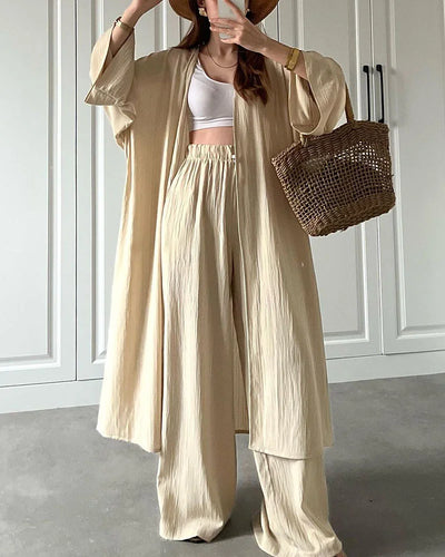 Irina - Casual tweedelige set met split en lang vest