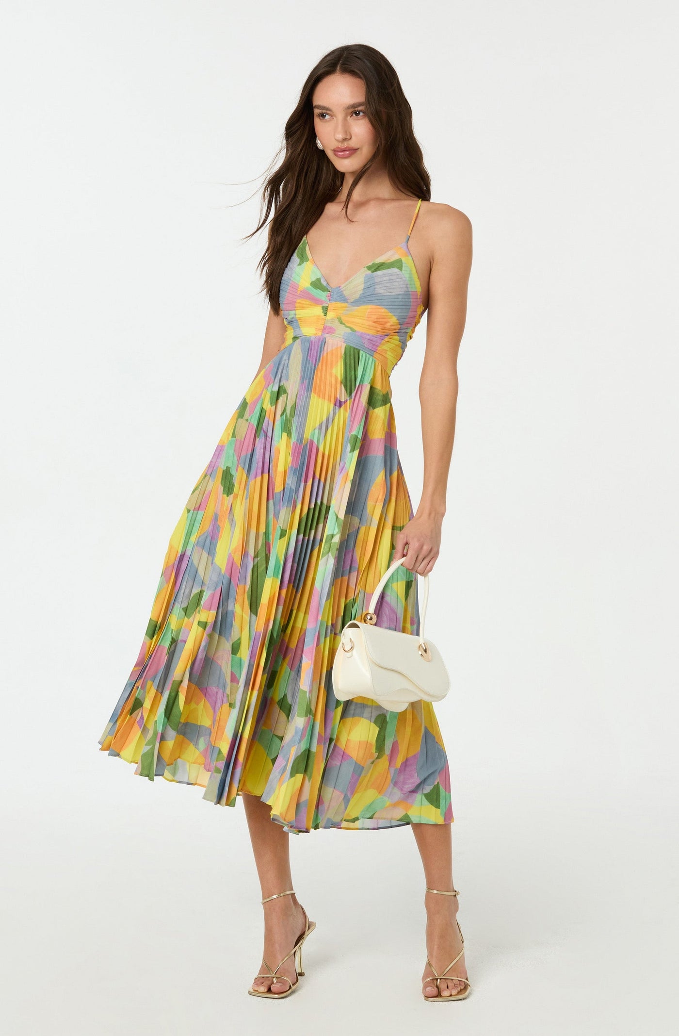 Plissé maxi-jurk met fijne bandjes en subtiele bloemenprint voor een elegante look