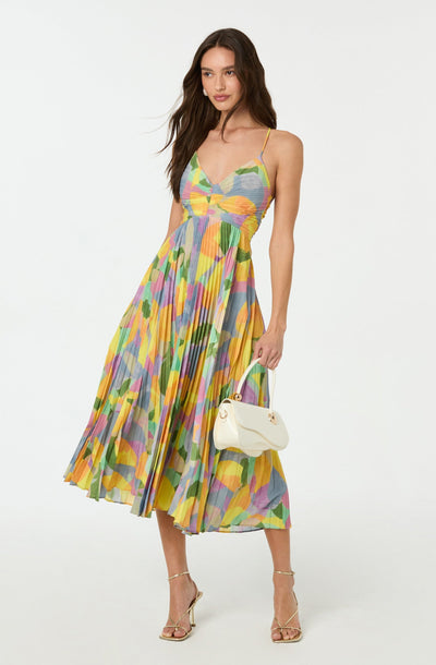 Plissé maxi-jurk met fijne bandjes en subtiele bloemenprint voor een elegante look