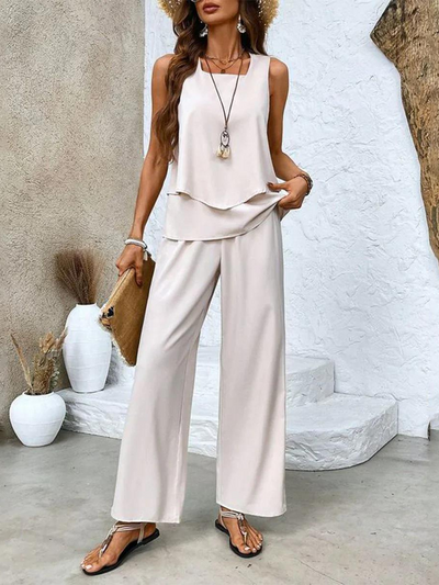Zomers dames set met mouwloze top en wijde broek voor een elegante uitstraling