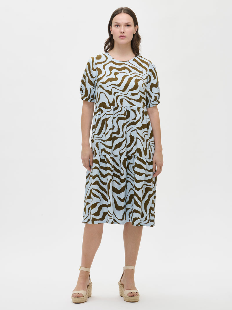 Casual midi jurk met dierenmotief en korte mouwen