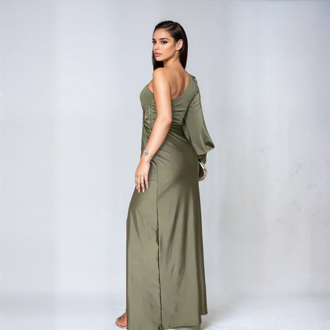 Elegante maxi jurk voor avondkleding met één open mouw