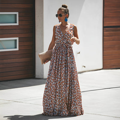 Lange elegante damesjurk met print voor speciale gelegenheden