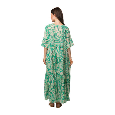 Elegante boho maxi jurk met wijde pasvorm en korte mouwen