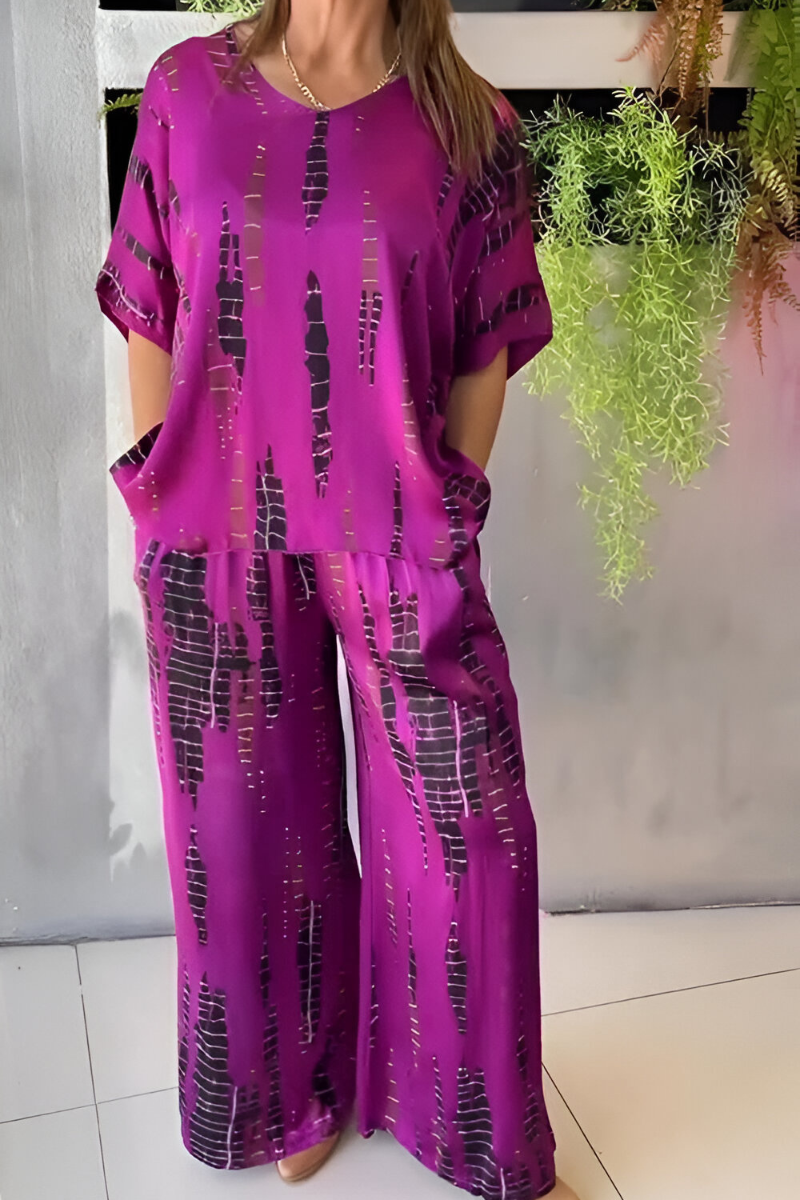 Casual tweedelig dames set met blouse en wijde broek