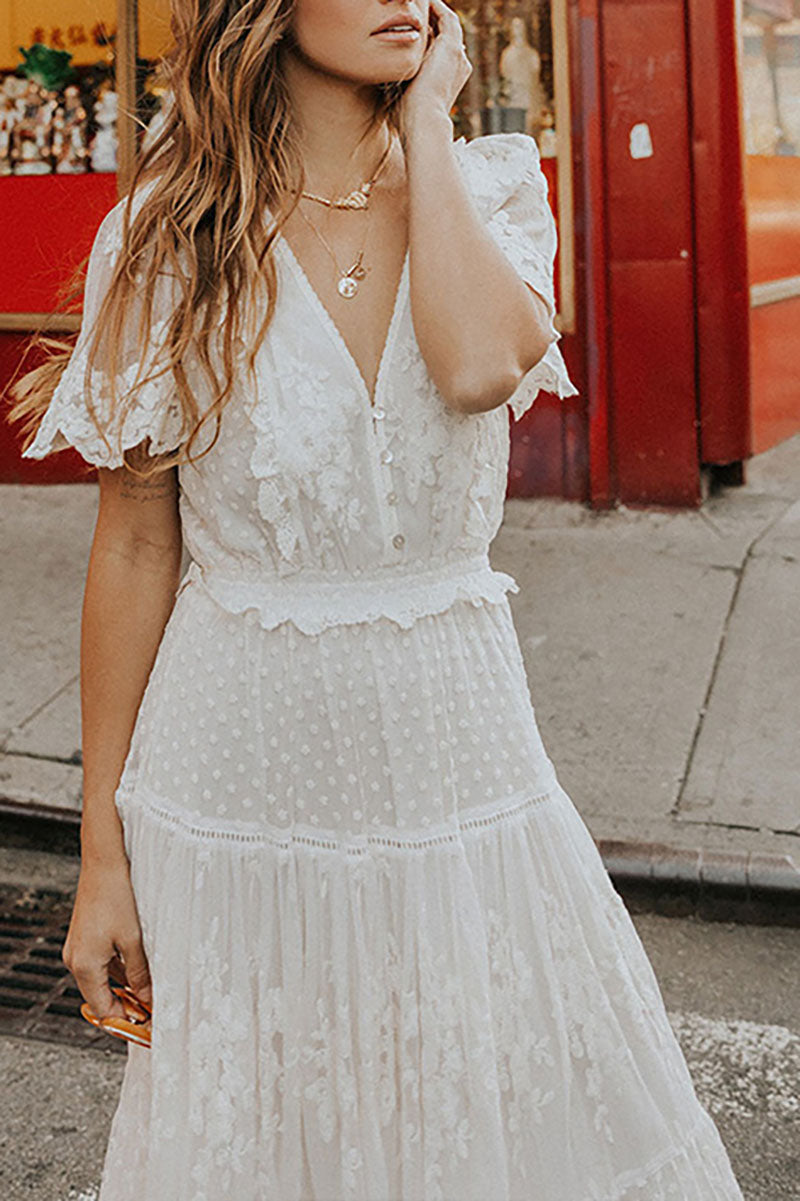 Bohemian maxi jurk met geborduurde details in elegante stijl