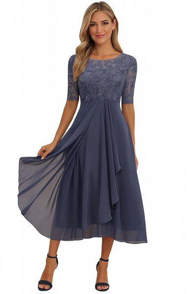 Elegante midi jurk voor feestelijke gelegenheden met korte mouwen