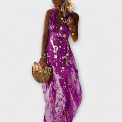 Vloeiende elegante maxi jurk met v hals