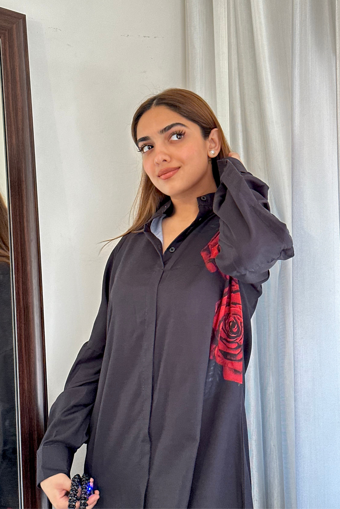 Maxi overhemdjurk met verfachtige bloemenprint en elegante uitstraling