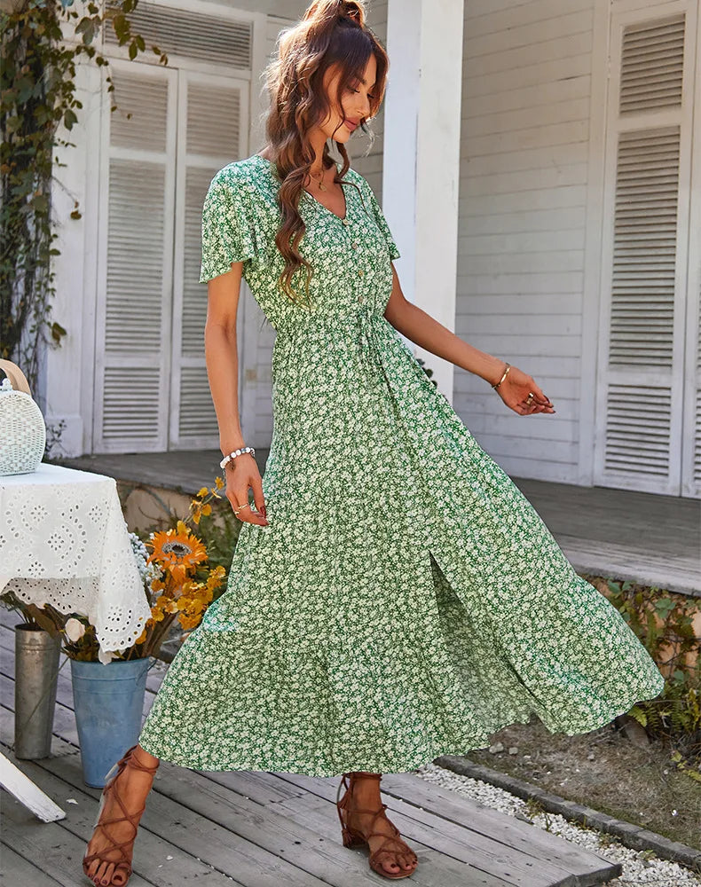 Vintage maxi jurk met bloemenprint en elegante stijl