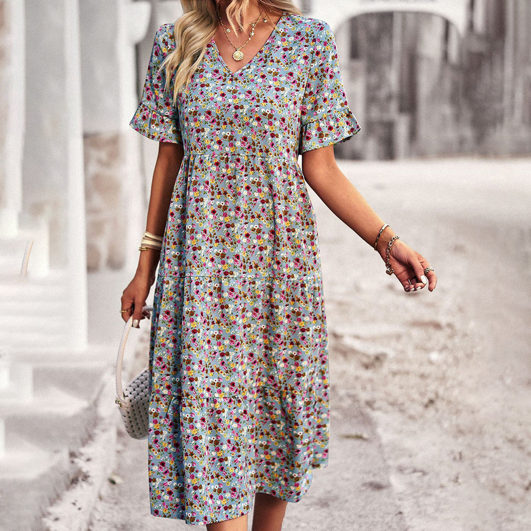 Midi jurk met bloemenprint en losvallend ontwerp