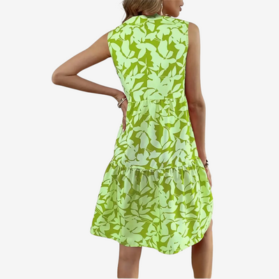Speelse mini jurk zonder mouwen met bloemenprint en wijde vorm