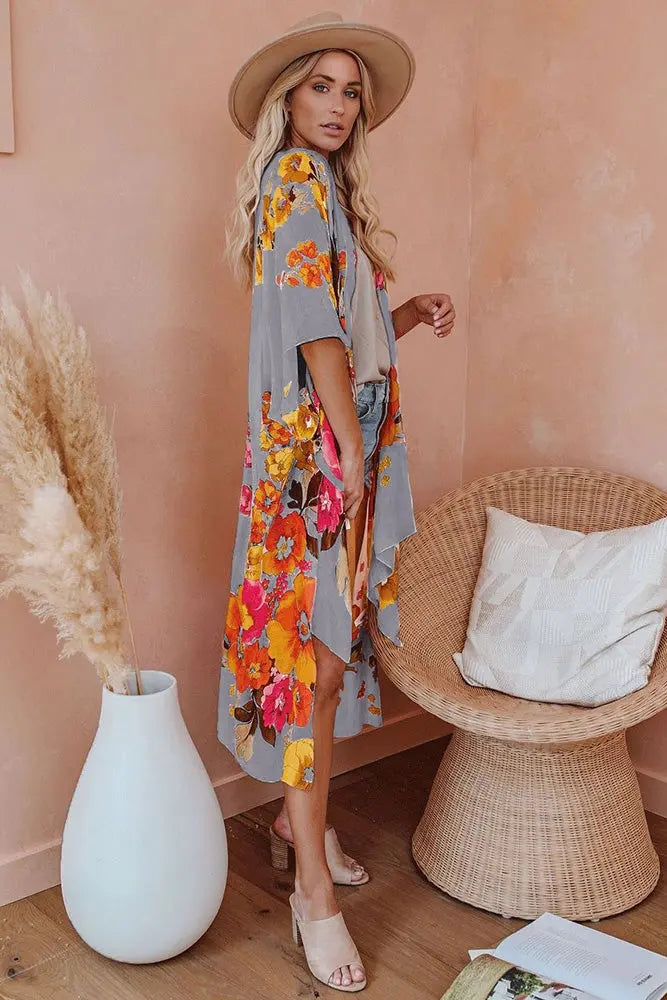 Lange kimono met bloemenprint en losvallend model voor een stijlvolle look