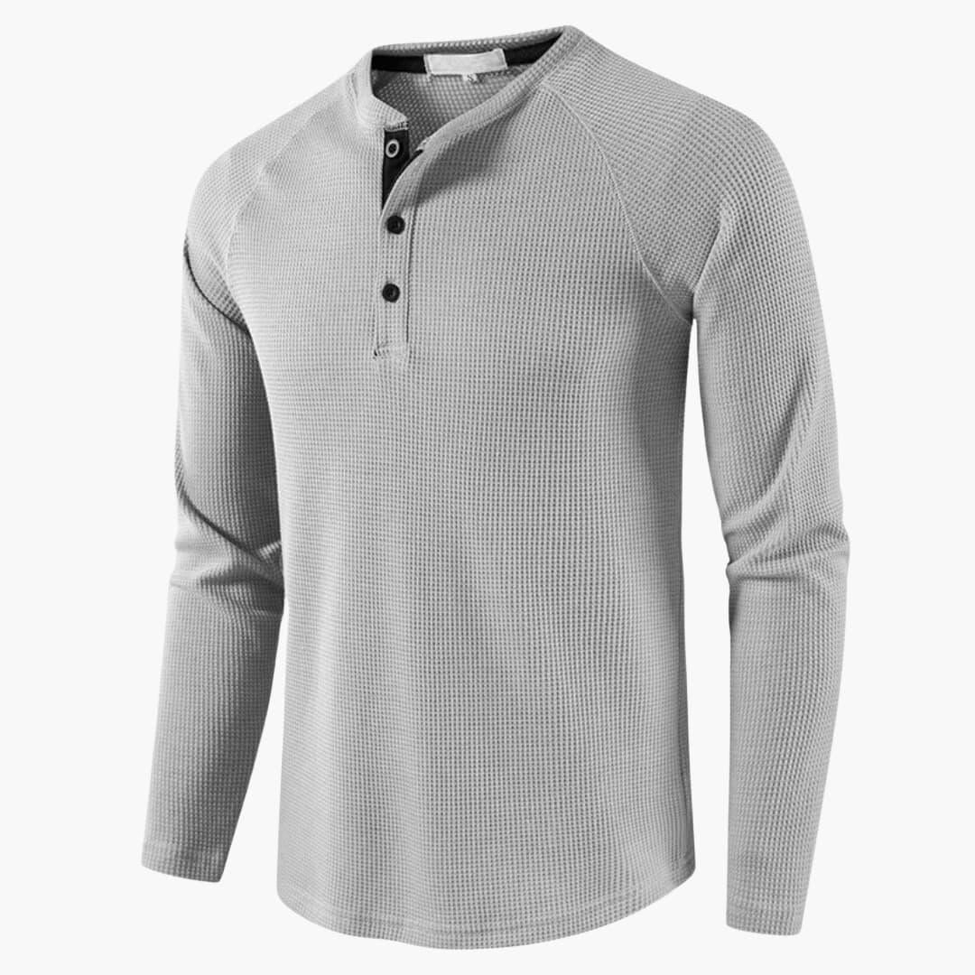 Heren T-shirt met halve knoopsluiting en lange mouwen voor een stijlvolle casual kijk