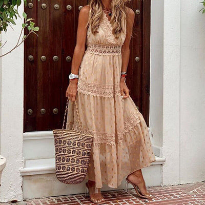 Maxi jurk in boho stijl zonder mouwen voor elegante uitstraling