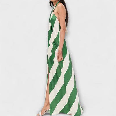 Gestreepte halter maxi jurk met open rug