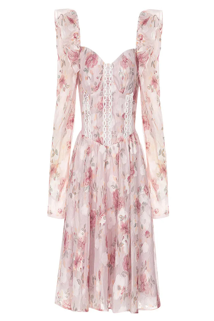 Lange boho jurk met bloemenmotief en elegante halslijn voor dames