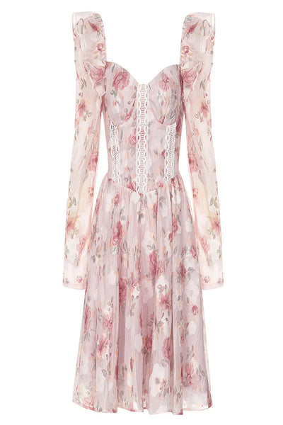 Lange boho jurk met bloemenmotief en elegante halslijn voor dames