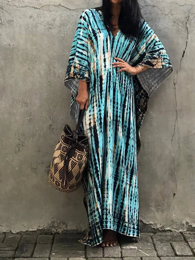 Bohemian maxi kaftanjurk met artistiek patroon en losvallend model