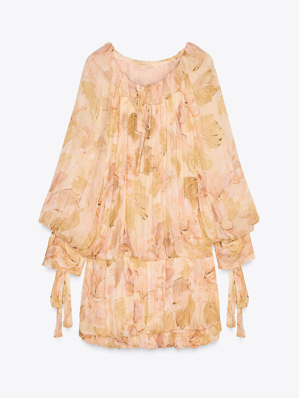 Elegante mini jurk met bloemenmotief ballonmouwen en pofzoom