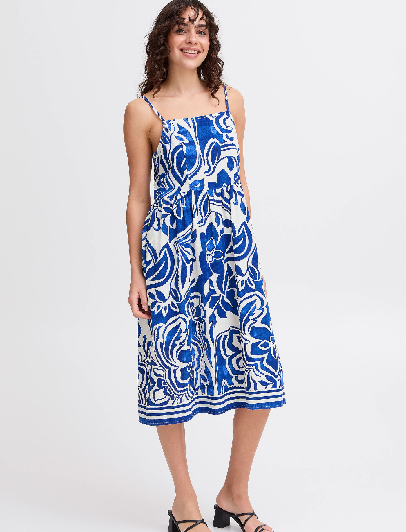 Trendy casual midi jurk met print en smalle bandjes