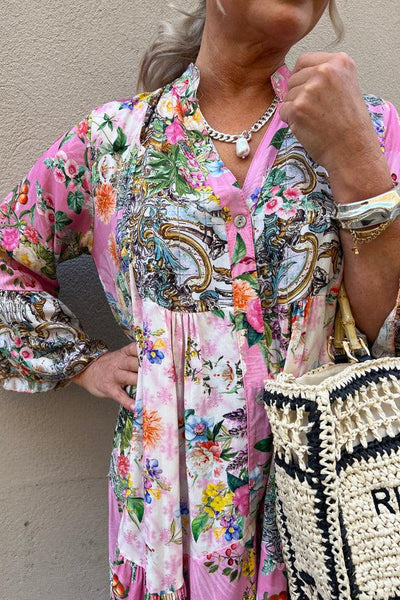 Lange jurk met print en wijde lange mouwen in bohemian stijl