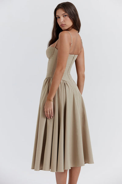 Midi jurk met corsetlook en fijne bandjes