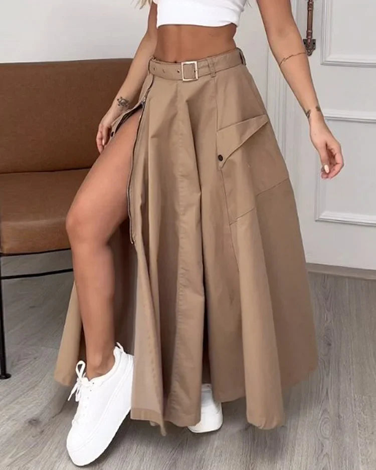 Emma - Mouwloze tweedelige set met split in effen kleur