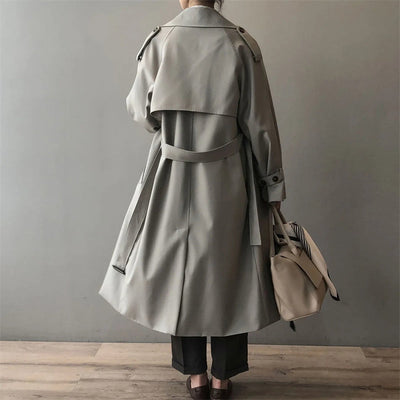 Lange dames trenchcoat met oversized pasvorm en dubbele knoopsluiting