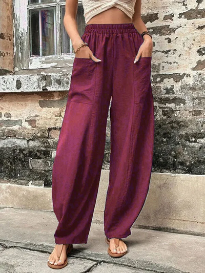 Malena damesbroek oversized, elastische zakken, eenkleurig, losse broek