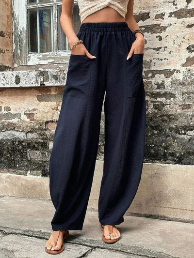 Malena damesbroek oversized, elastische zakken, eenkleurig, losse broek