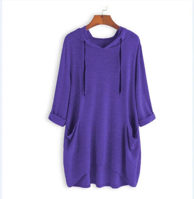 Helen - Vrouwen Hooded Solid Color Los Sweatshirt, Onregelmatige Zak Top