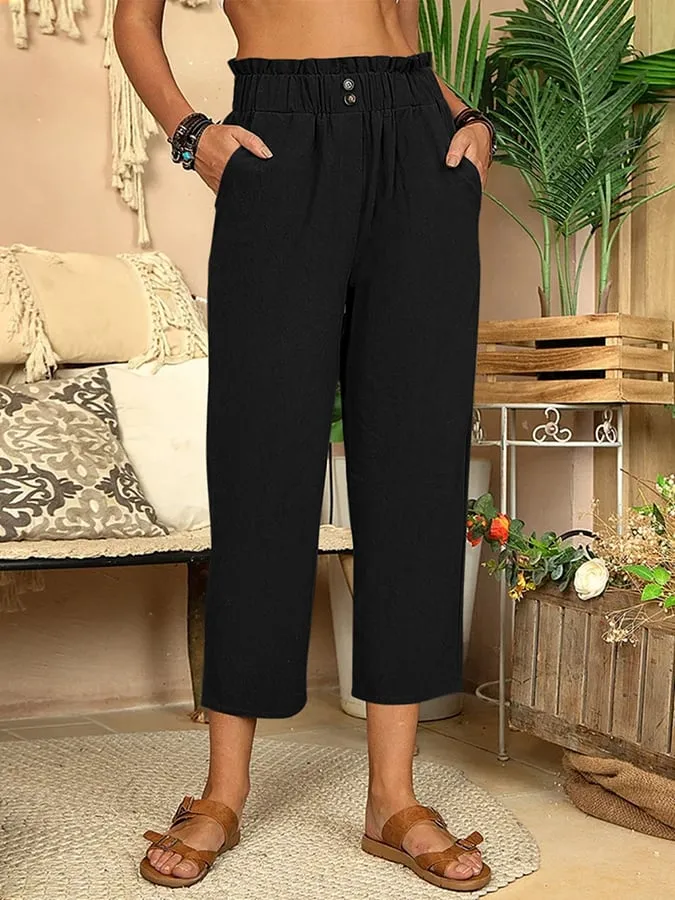 Mia - Dames Katoen Linnen Comfort Rechte Casual Broek